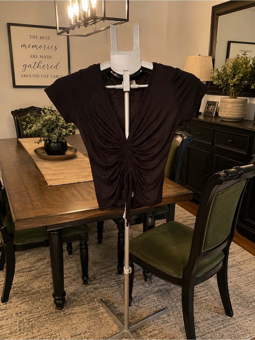 Free Kisses Black Ruched V-Neck Crop Top